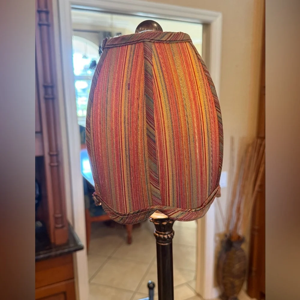 Rare Vintage Monkey on Stacked Books Buffet Lamp with Unique Striped Shade